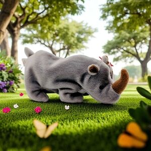 1996 Ty Beanie Baby Spike Gray Plush Rhino Toy W Tag